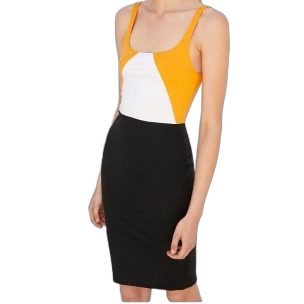 Zara Women's Yellow White Black Colorblock Sleeveless Sheath Mini Dress Size S